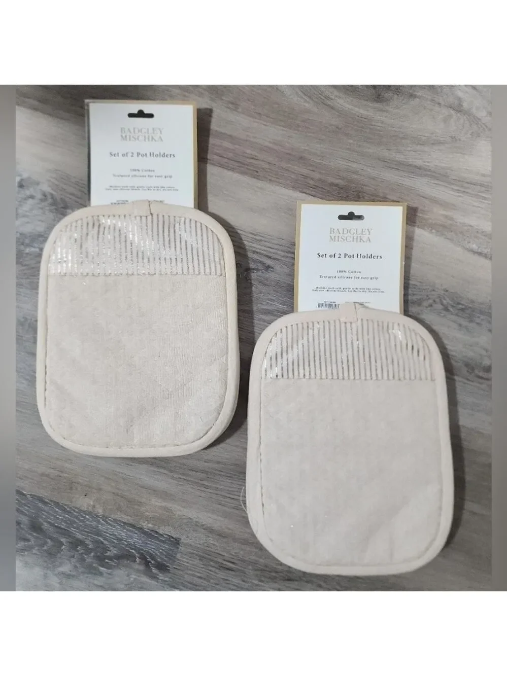Badgley Mischka Two Sets of Two Pot Holders with Silicone - New With Tags
